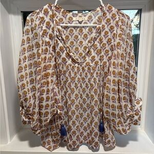 Marea Steph Top - Block Print Floral Blouse - Small